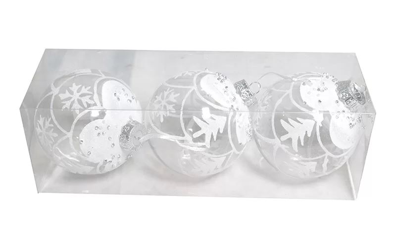 GLOBO 10 CM CRYSTAL DECORADO GLITTER BLANCO X 3