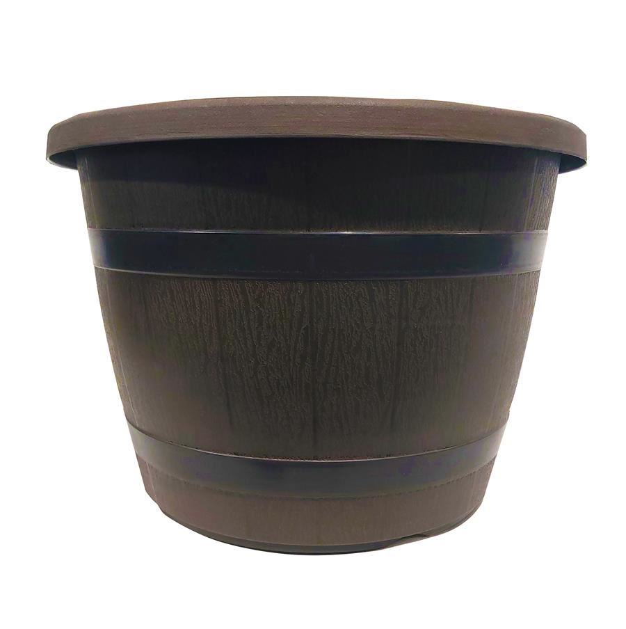 Maceta texturada tipo barril 40x28cm gris con negro