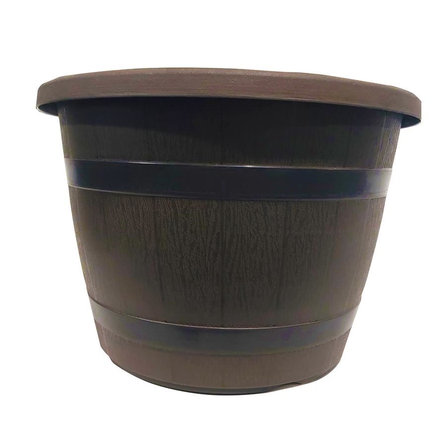 Maceta texturada tipo barril 40x28cm gris con negro