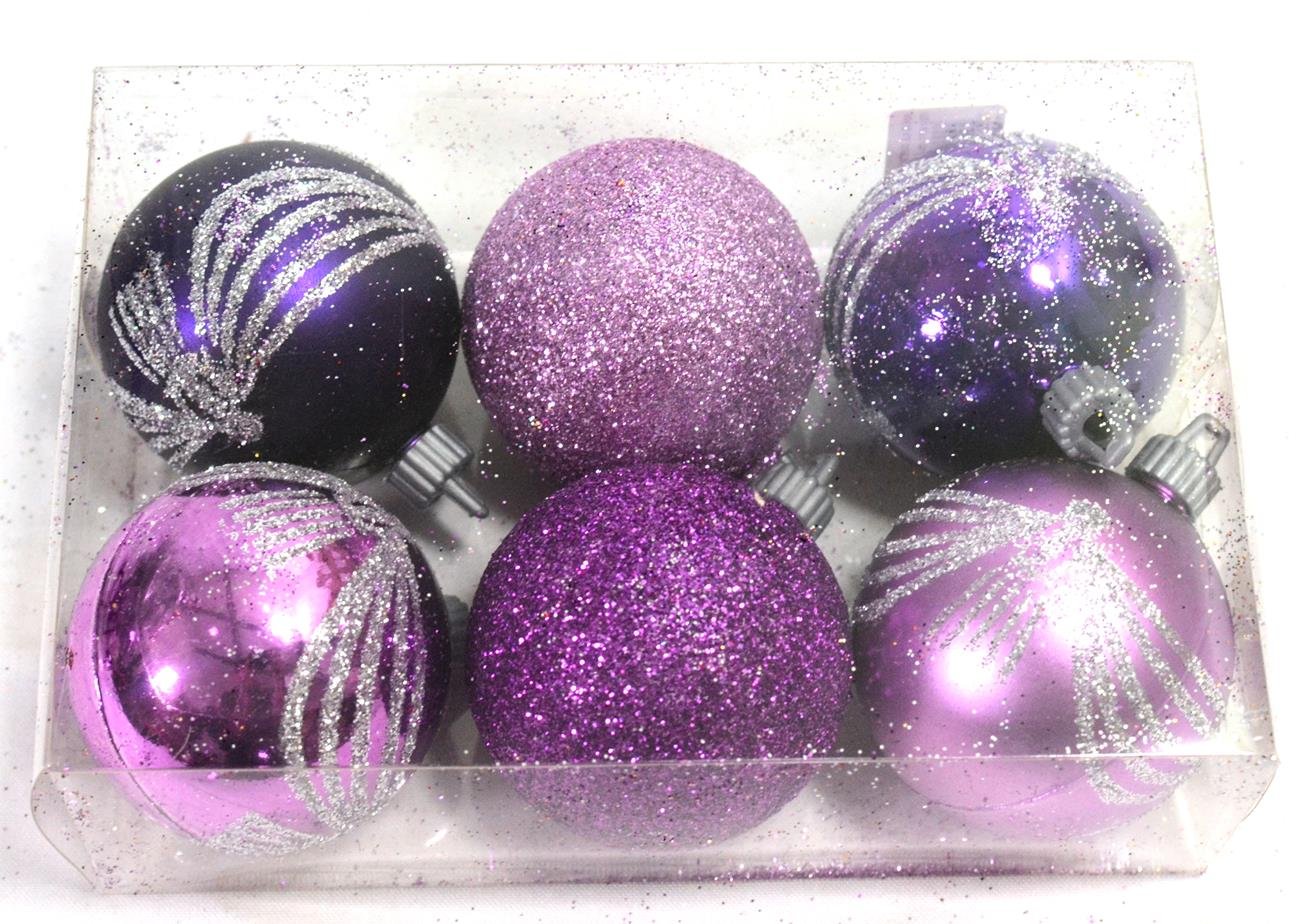 GLOBO 6cm violeta/lila decorado x6. 2 brillantes, 2 satinados, 2 glitter