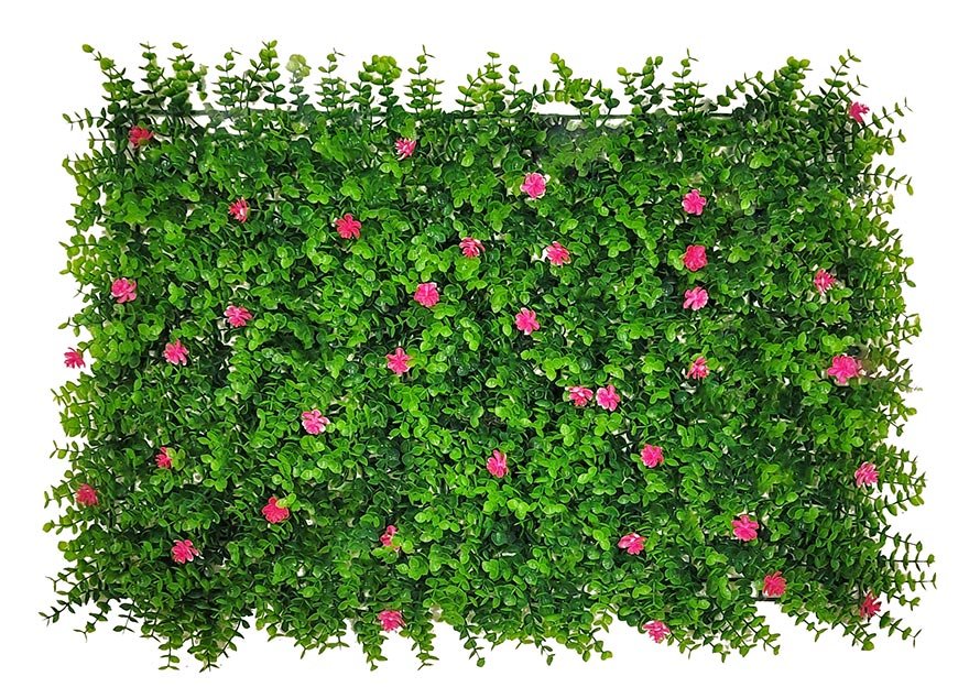 PANEL CESPED ARTIFICIAL  CON FLORES BLANCAS 60 X 40 CM