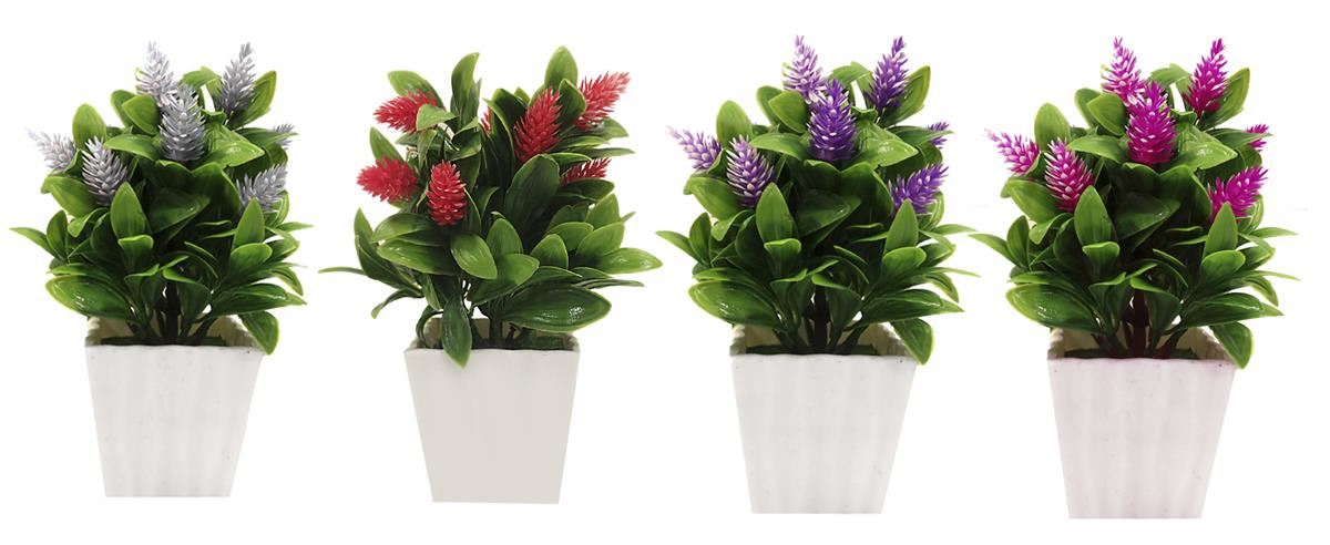 MACETA CON FLORES 20CM. 4 COLORES: ROJO. FUCSIA. VIOLETA. BLANCO