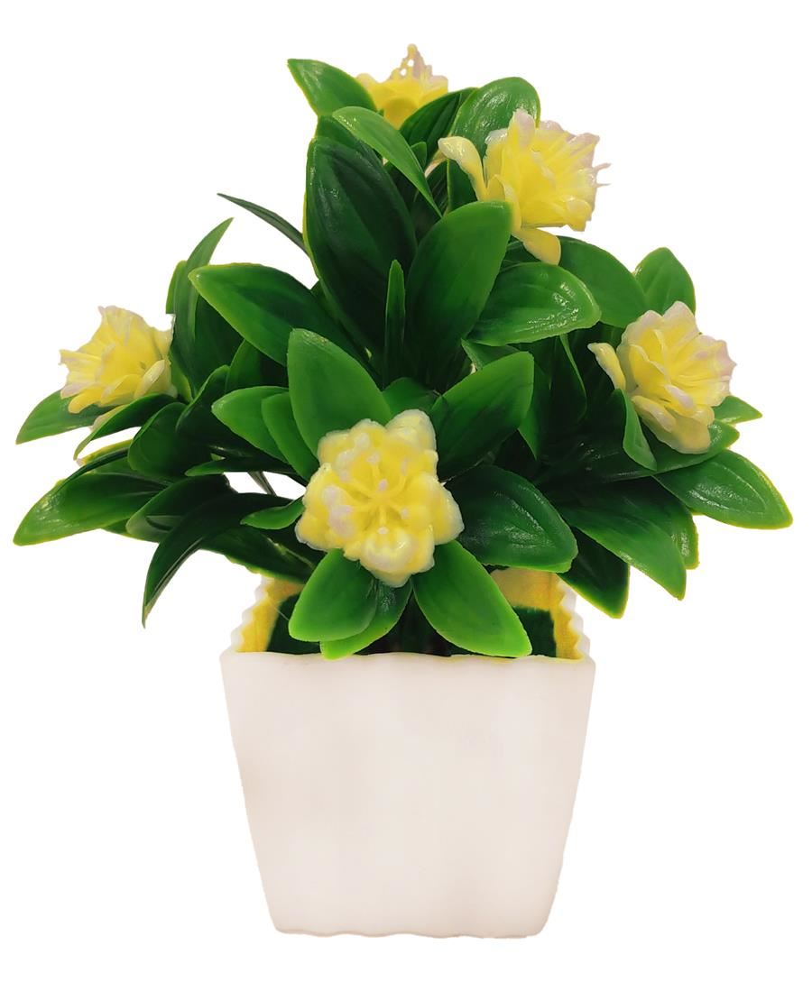 MACETA CON FLORES 20CM. 5 COLORES: AMARILLO. NARANJA. LILA. VIOLETA. BLANCO