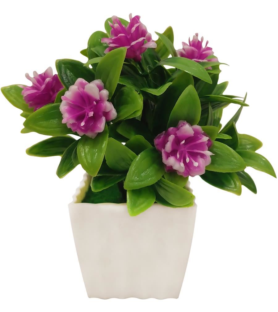 MACETA CON FLORES 20CM. 5 COLORES: AMARILLO. NARANJA. LILA. VIOLETA. BLANCO