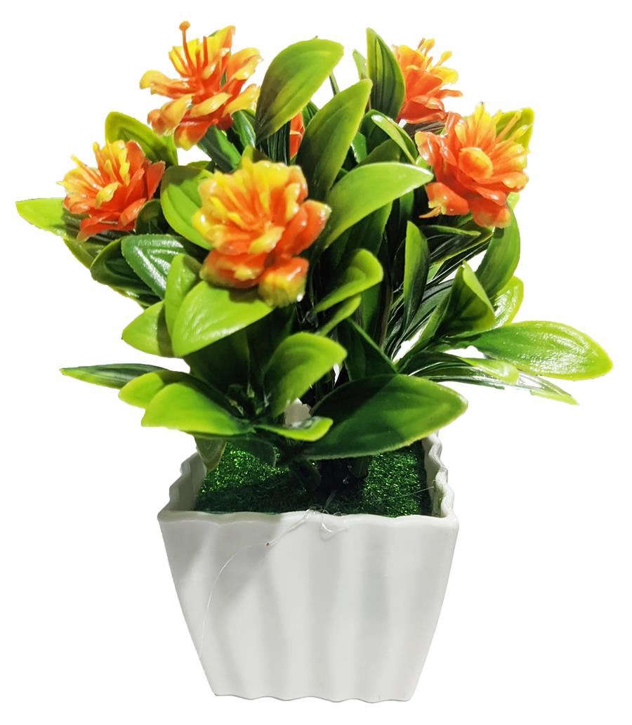 MACETA CON FLORES 20CM. 5 COLORES: AMARILLO. NARANJA. LILA. VIOLETA. BLANCO