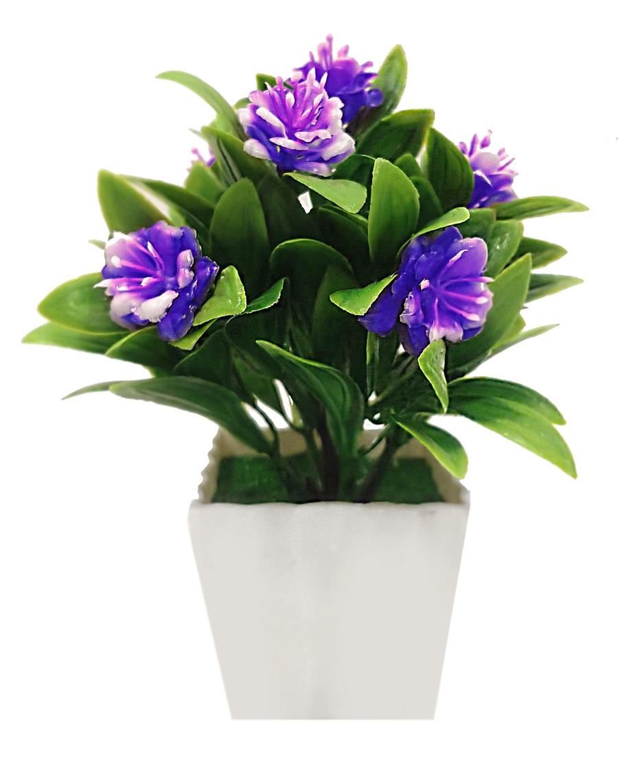 MACETA CON FLORES 20CM. 5 COLORES: AMARILLO. NARANJA. LILA. VIOLETA. BLANCO