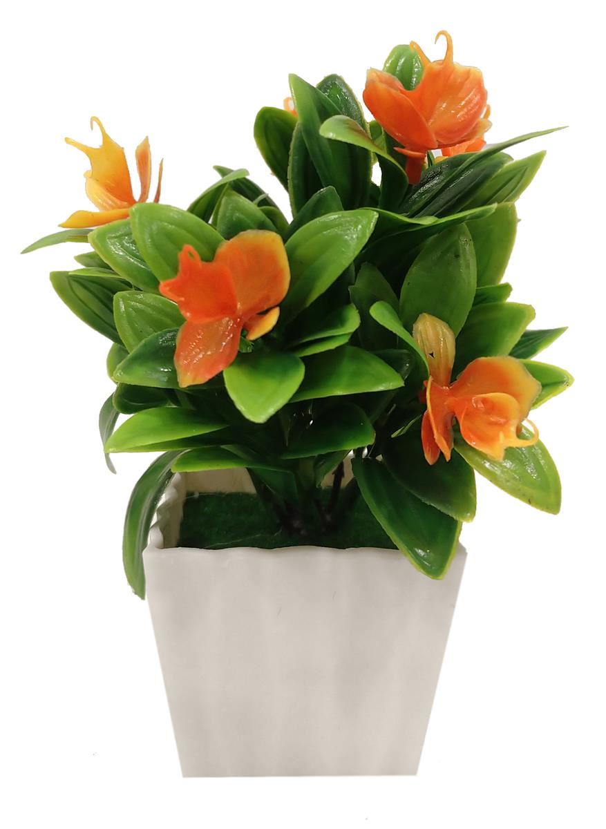 MACETA CON FLORES 20CM. 5 COLORES: AMARILLO. NARANJA. LILA. VIOLETA. BLANCO