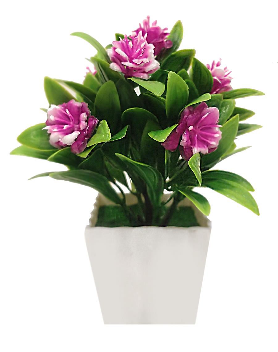 MACETA CON FLORES 20CM. 5 COLORES: AMARILLO. NARANJA. LILA. VIOLETA. BLANCO