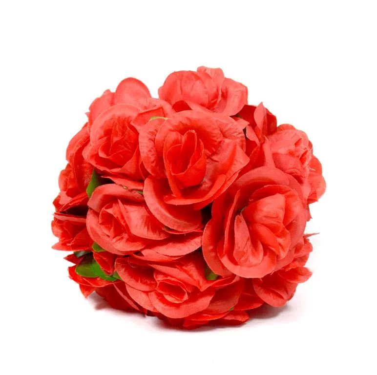 ESFERA DE FLORES DE TELA 18CM ROJO