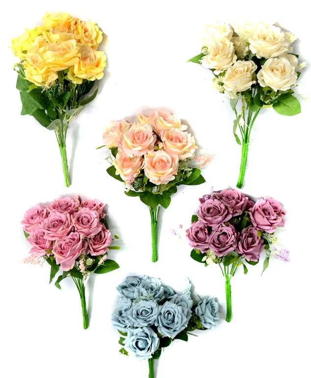 RAMO DE ROSAS DE LUJO 38CM. 6 COLORES: BLANCO. ROSA. VIOLETA. SALMÓN. CELESTE. AMARILLO