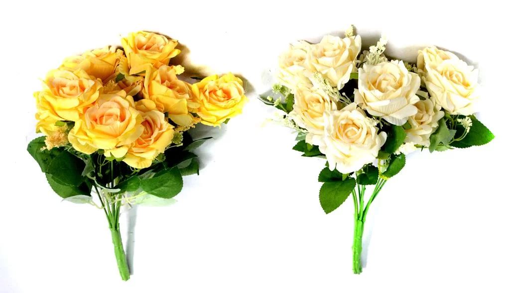 RAMO DE ROSAS DE LUJO 38CM. 6 COLORES: BLANCO. ROSA. VIOLETA. SALMÓN. CELESTE. AMARILLO