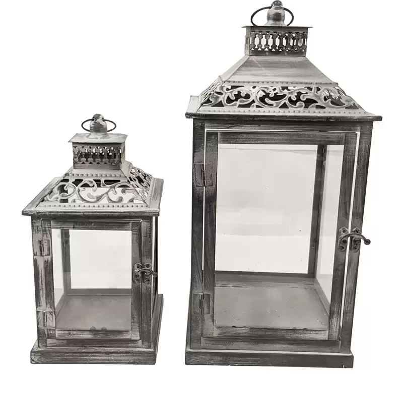 SET 2 FAROLES PORTAVELA. MEDIDAS: 19 x 19 x 49cm Y  14 X 14 X 37cm